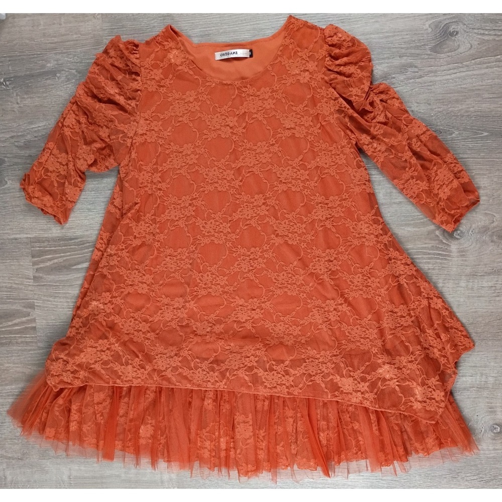 Origami by Vivian Orange Floral Lace Dress Top Lined Mediums Womens Tunic Boho